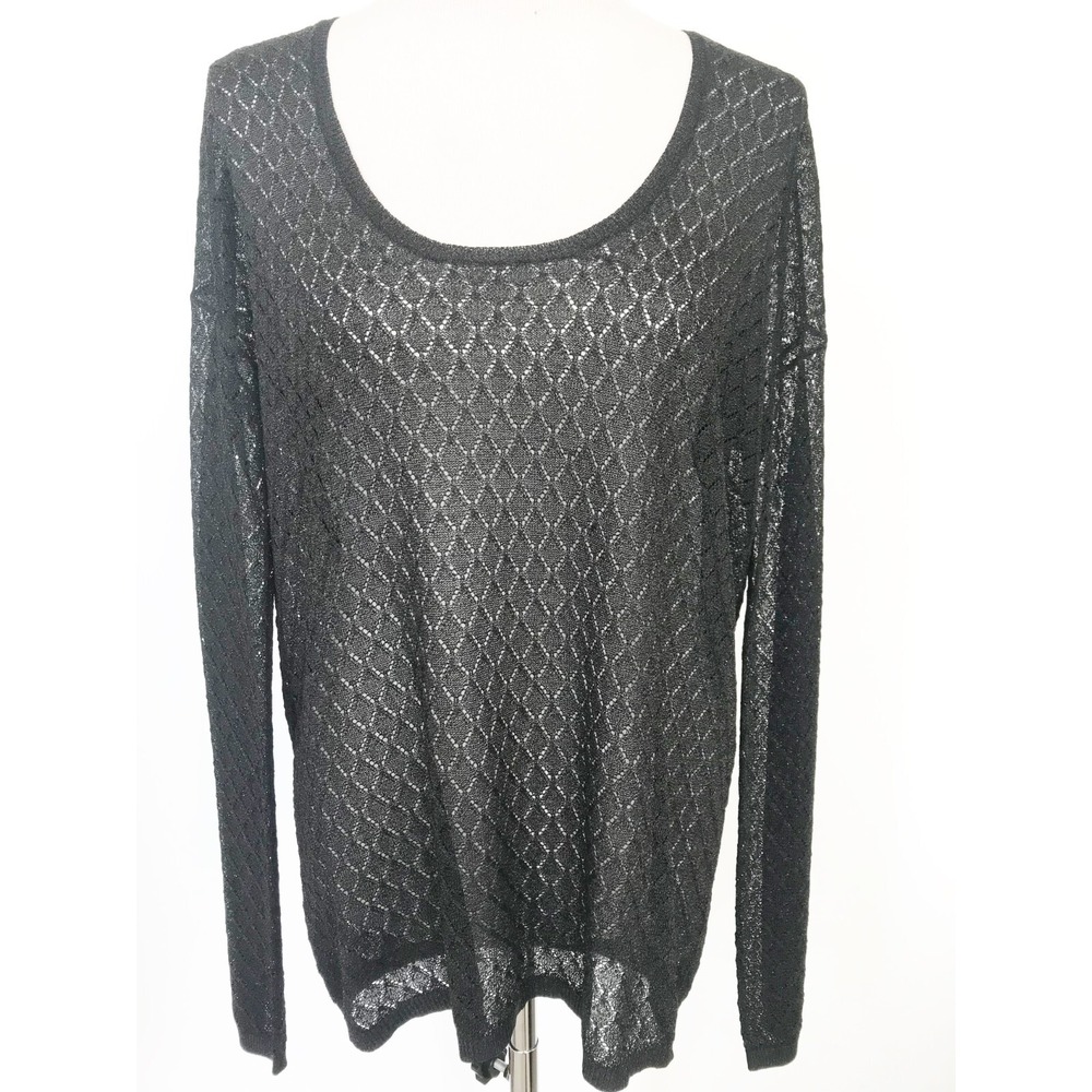 Alice Olivia Sweater Womens Small Black Metallic Geometric Sheer Witchy Gothic